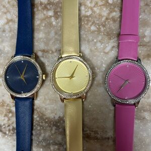 Stylish Women's Watch Trio - Navy, Gold, and Fuchsia